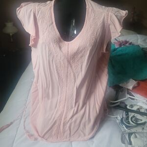 Kim Rogers Pink Ruffled Blouse Relaxed Fit
